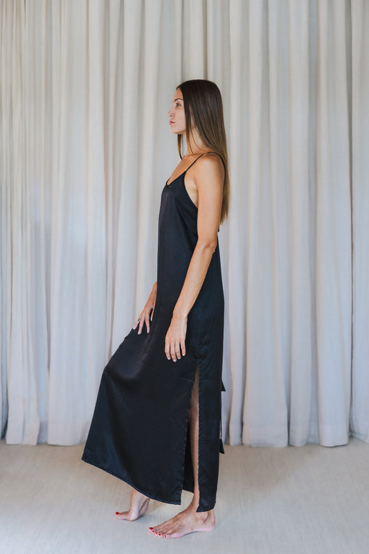 VAANI – Pure Silk Slip Dress | Midnight Black