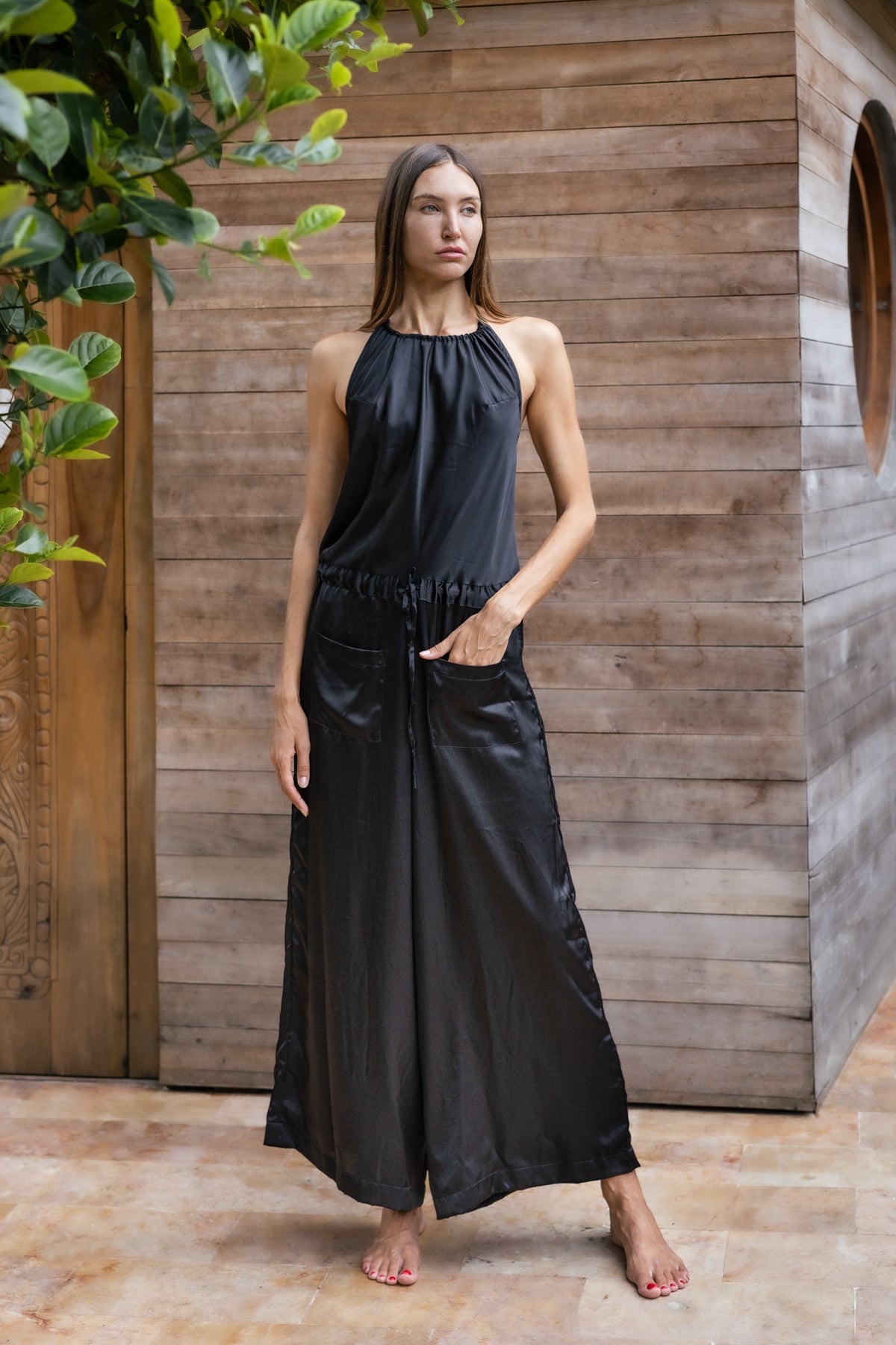 PRABHA – Pure Silk Romper | Midnight Black