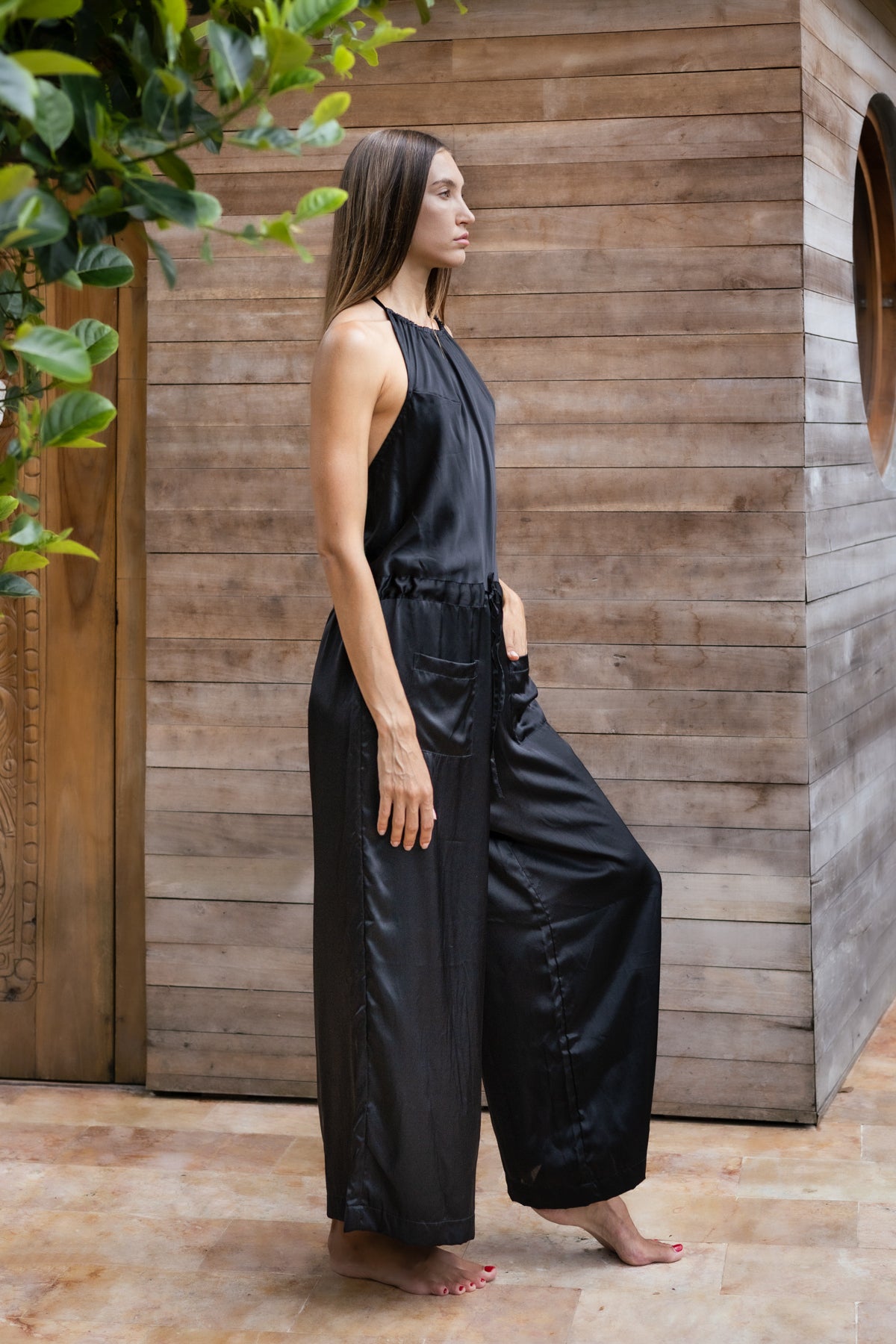 PRABHA – Pure Silk Romper | Midnight Black