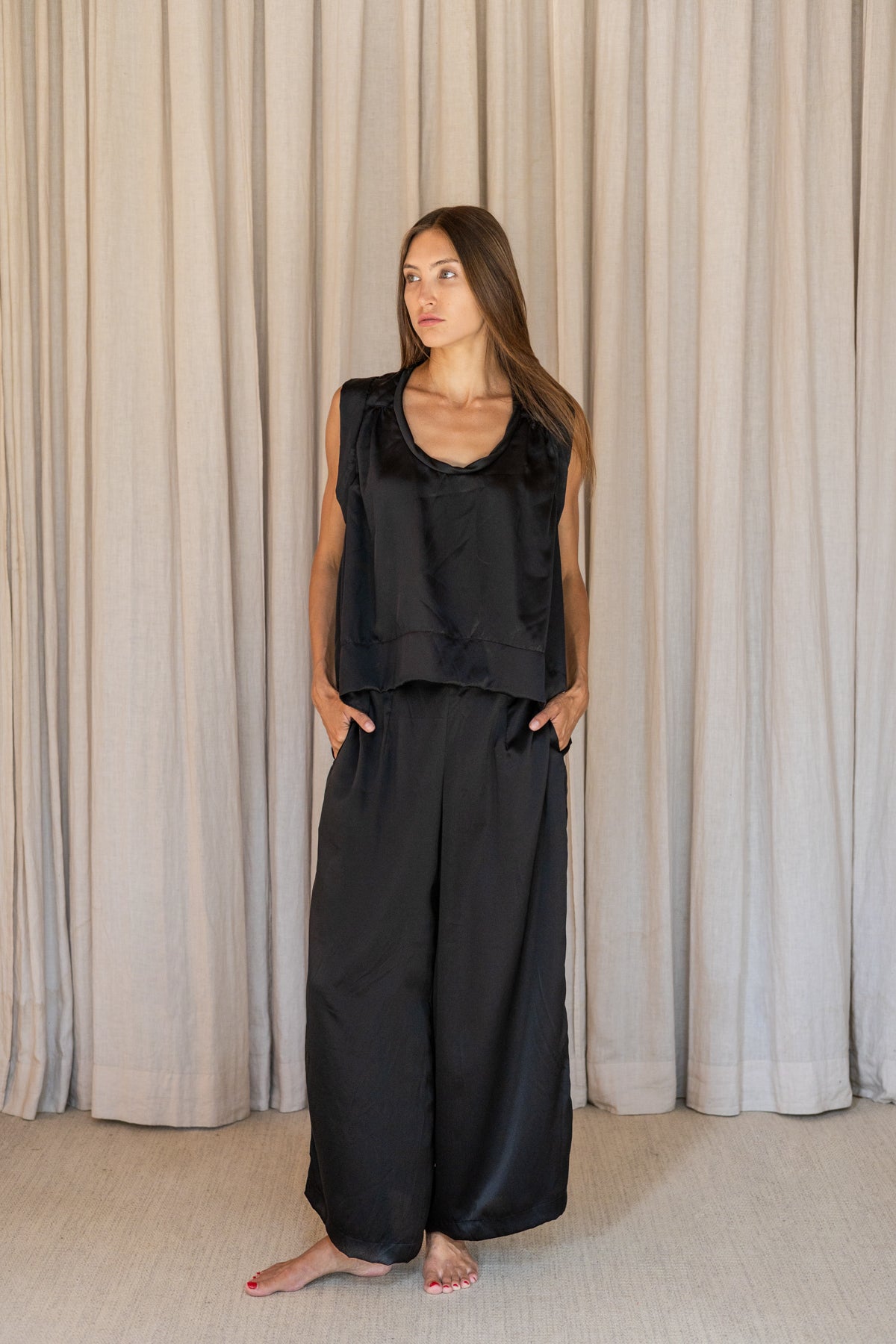 PRITHVI – Silk Top | Midnight Black