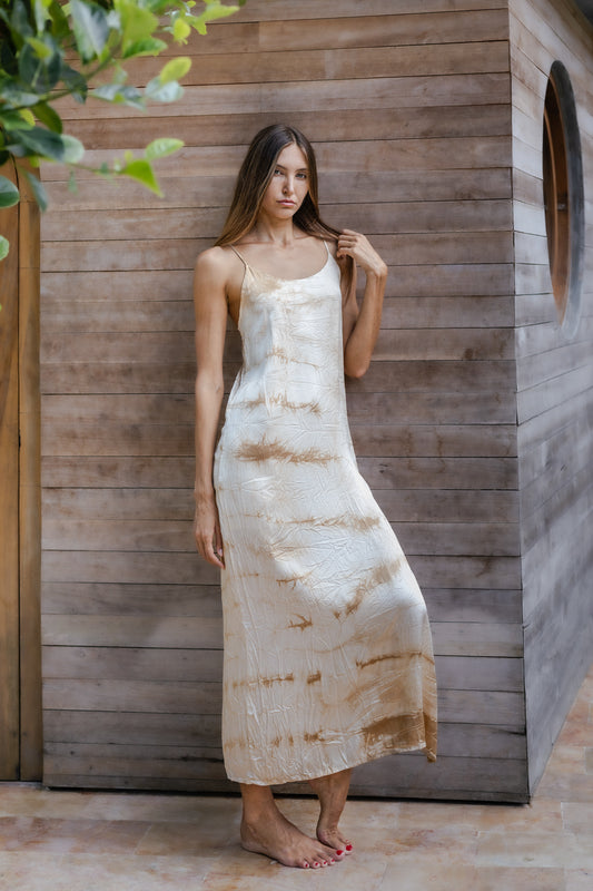 VAANI – Pure Silk Slip Dress | Tea-Dyed
